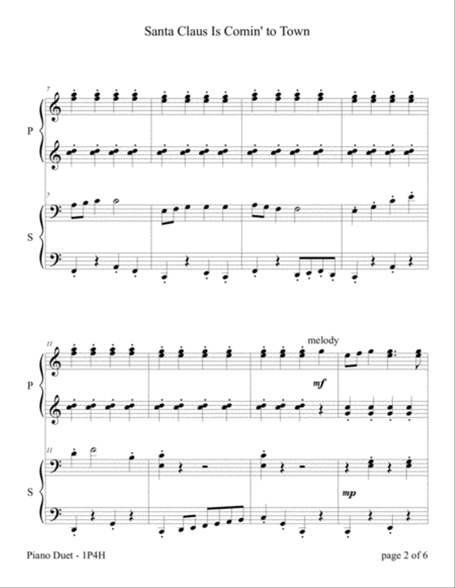 Santa Claus Is Comin' To Town 1 Piano, 4-Hands scores gallery preview page 4