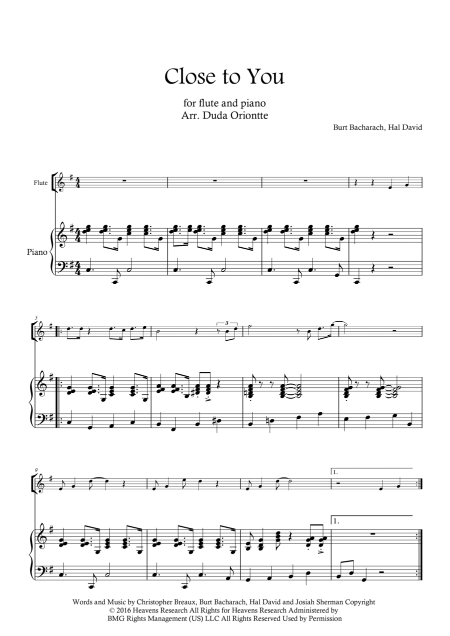 Close To You Flute Solo scores gallery preview page 1