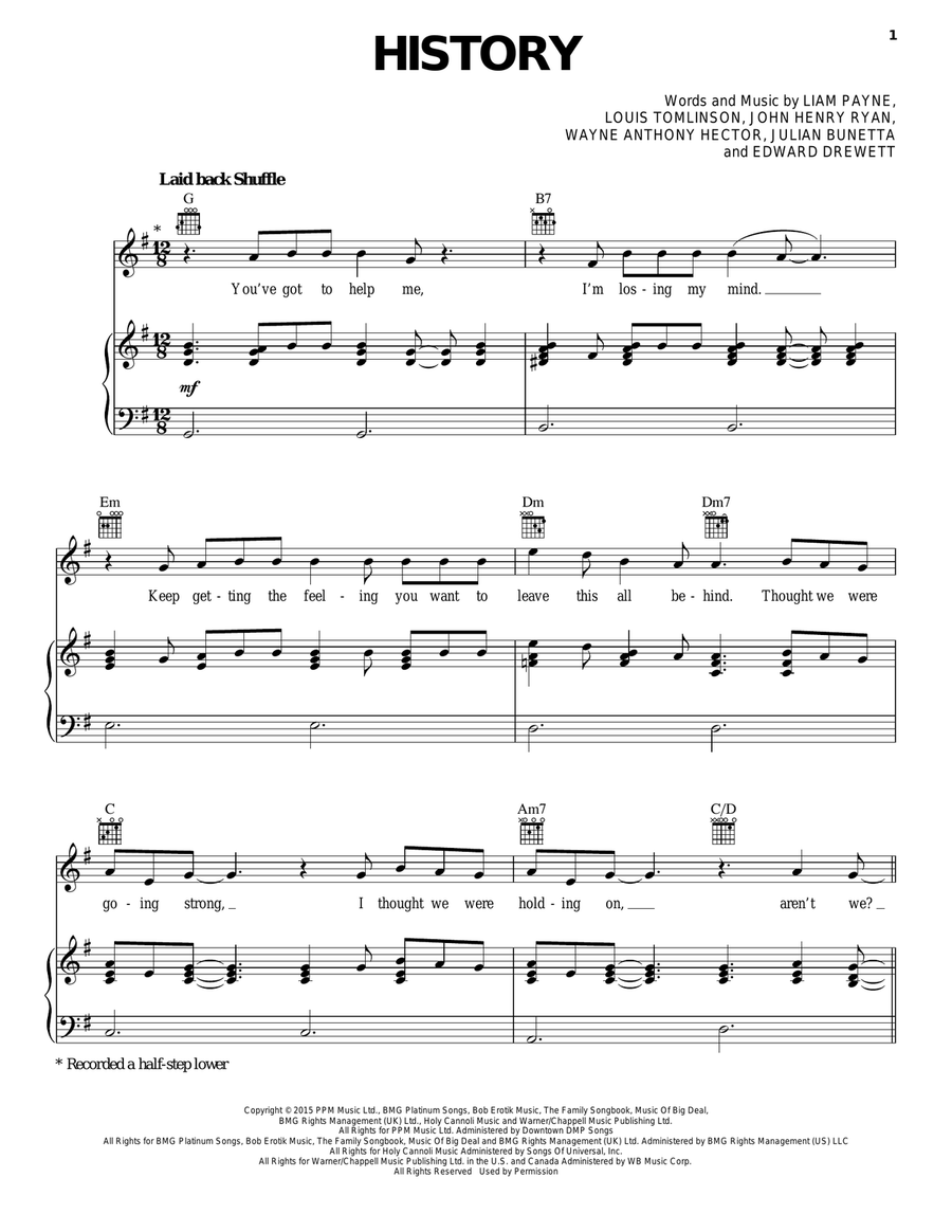 History History Piano, Vocal, Guitar scores gallery preview page 1