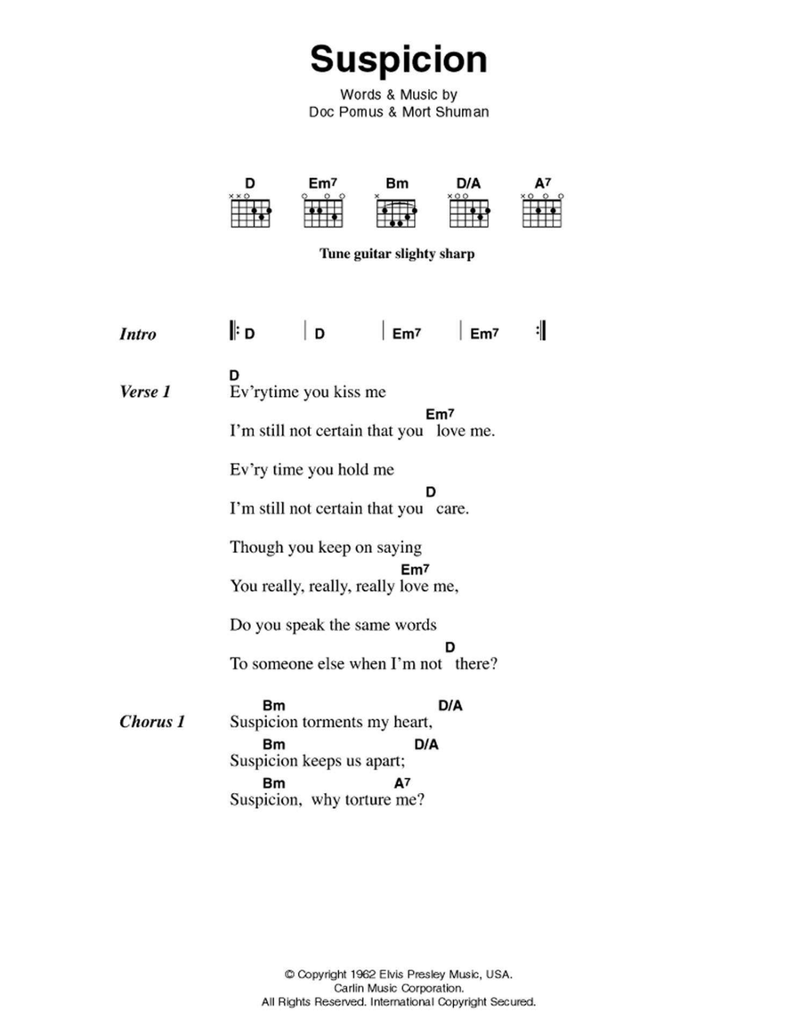 Suspicion Easy Guitar scores gallery preview page 1