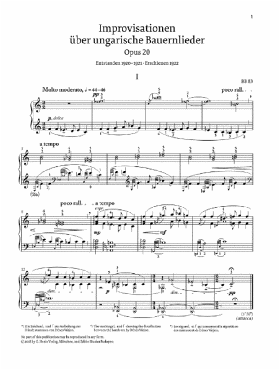 Improvisations on Hungarian Peasant Songs, Op. 20