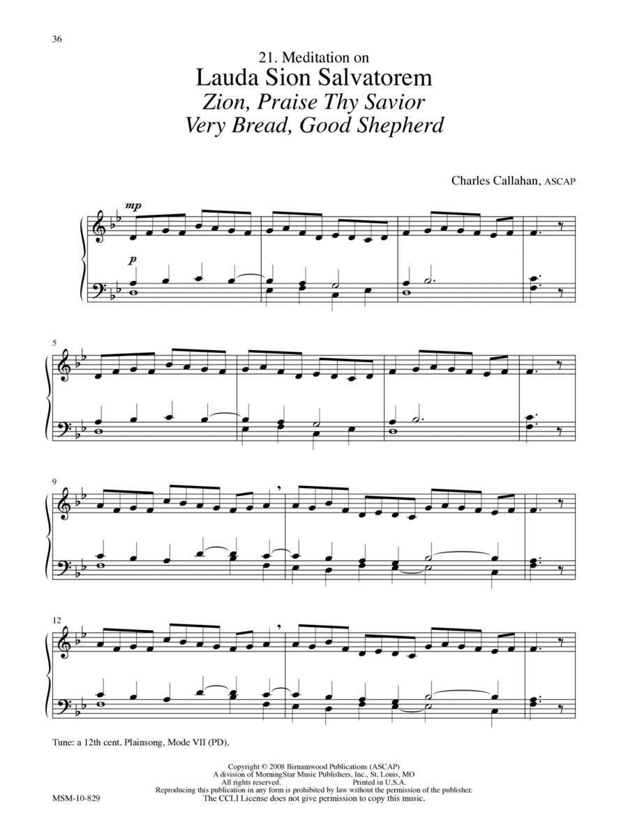 Meditation on Lauda Sion Salvatorem (Zion, Praise Thy Savior) (Very Bread, Good Shepherd) Organ scores gallery preview page 1