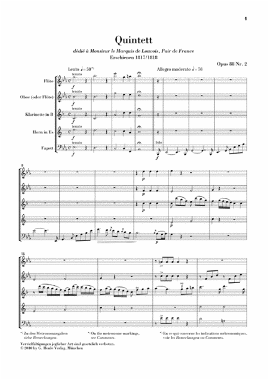 Quintet for Wind Instruments in E-flat Major, Op. 88 No. 2