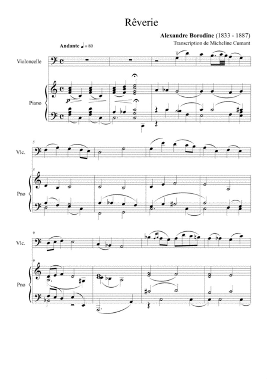 BORODINE-Rêverie pour violoncelle et piano image number null
