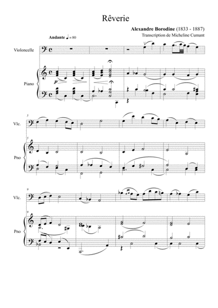 BORODINE-Rêverie pour violoncelle et piano Small Ensemble - Digital Sheet Music