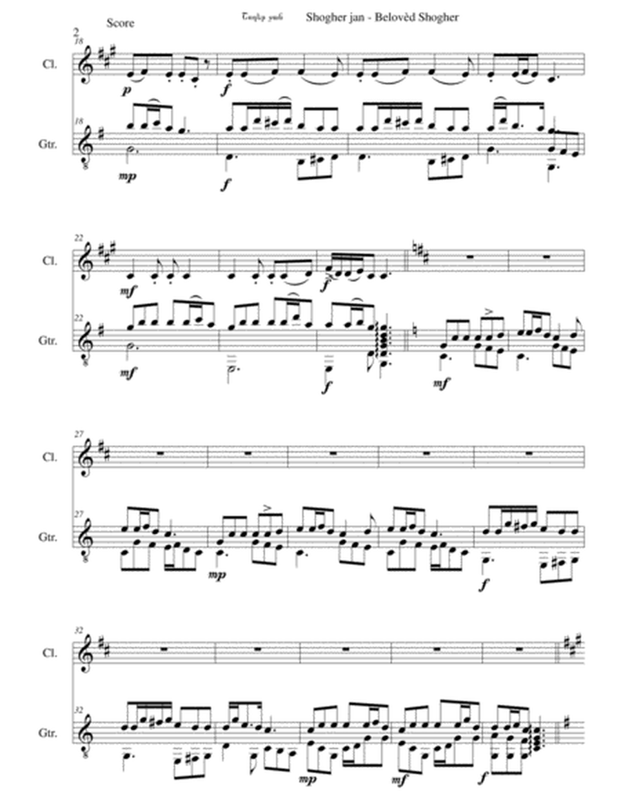 Շողեր ջան Shogher Jan (Belovèd Shogher) for clarinet and guitar image number null