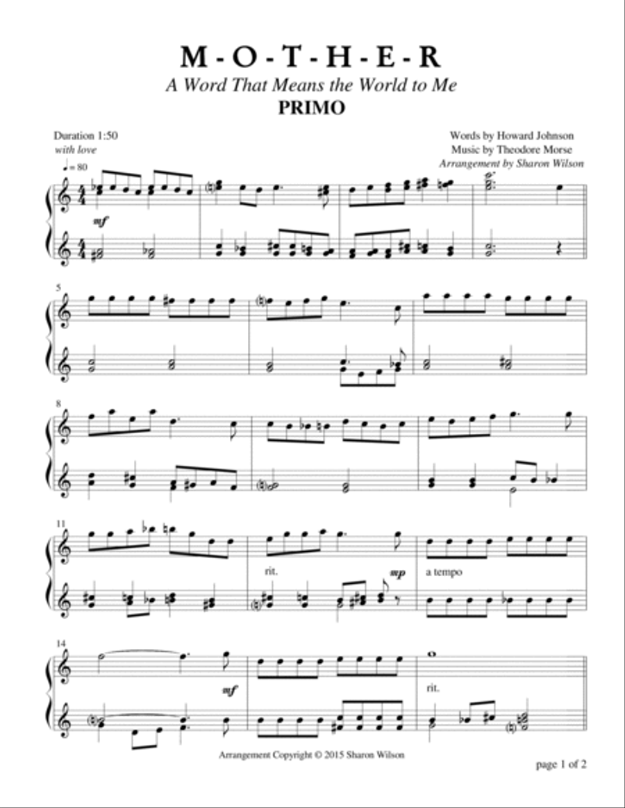 M-O-T-H-E-R (1 Piano, 4 Hands Duet) 1 Piano, 4-Hands scores gallery preview page 2