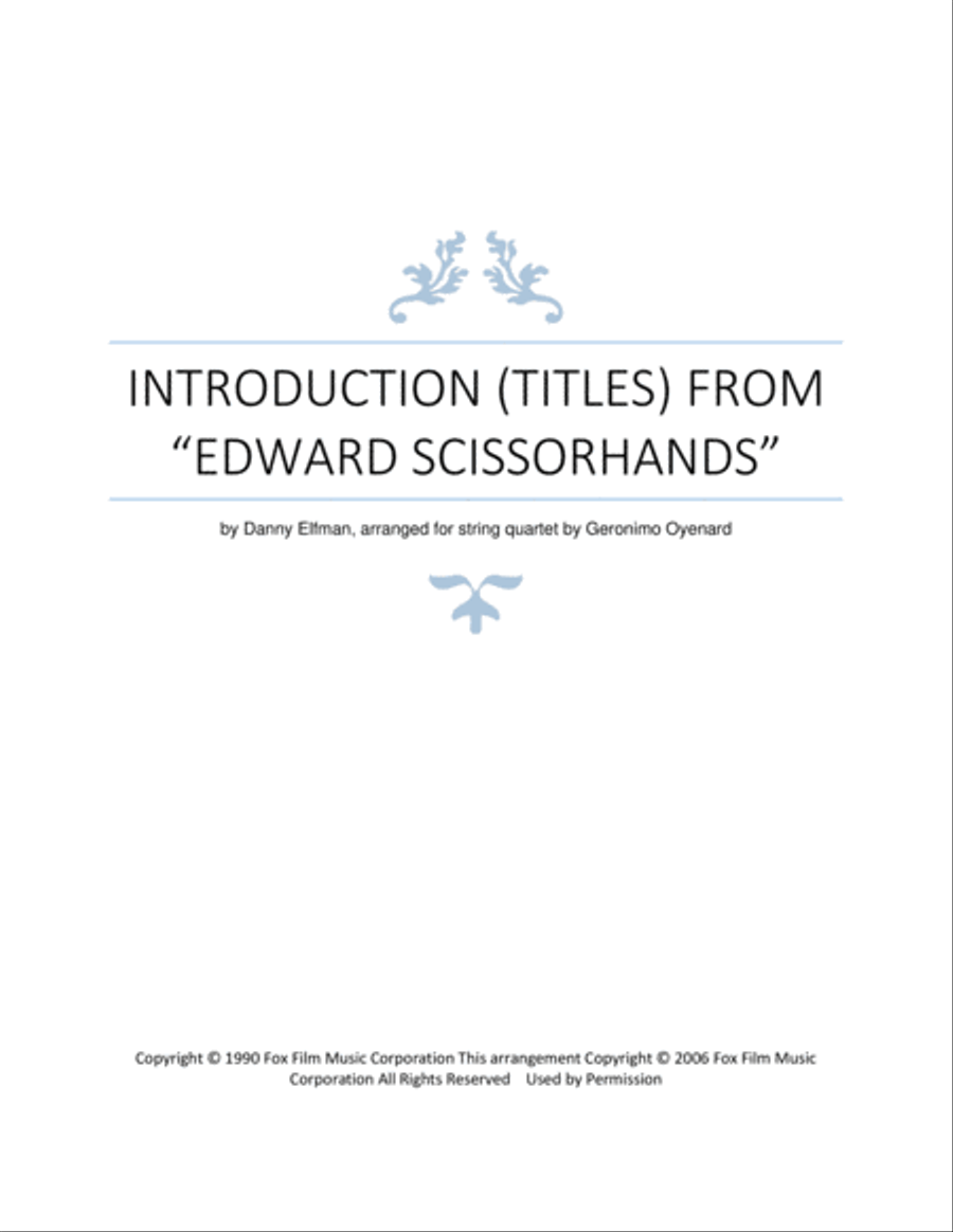 Edward Scissorhands Introduction (titles) String Quartet scores gallery preview page 1
