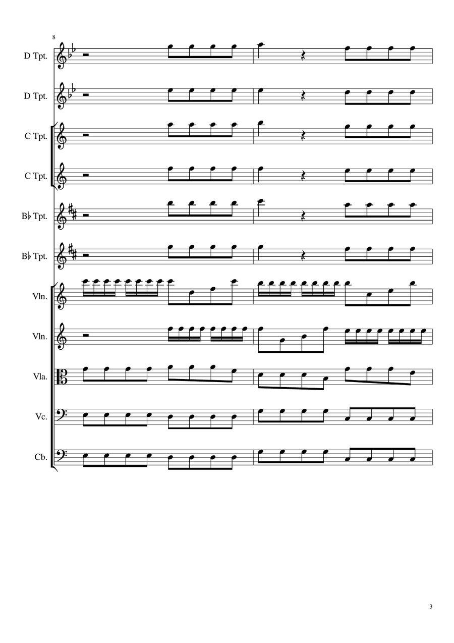 Concerto for Two Trumpets in C major RV537 - Antonio Vivaldi - Score and Parts - Trumpets in Bb, C Chamber Orchestra scores gallery preview page 3