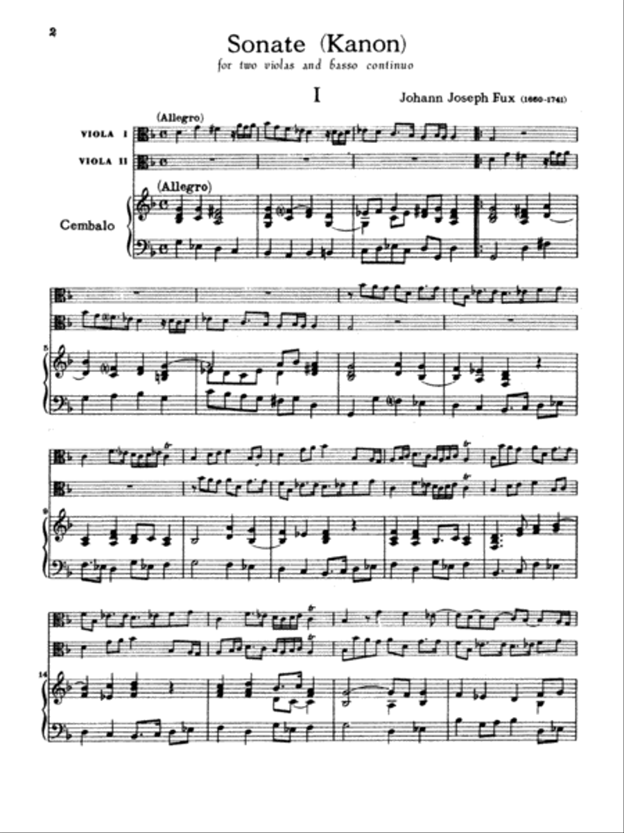 Fux: Sonata (Canon) for Two Violas and Basso Continuo String Orchestra scores gallery preview page 2