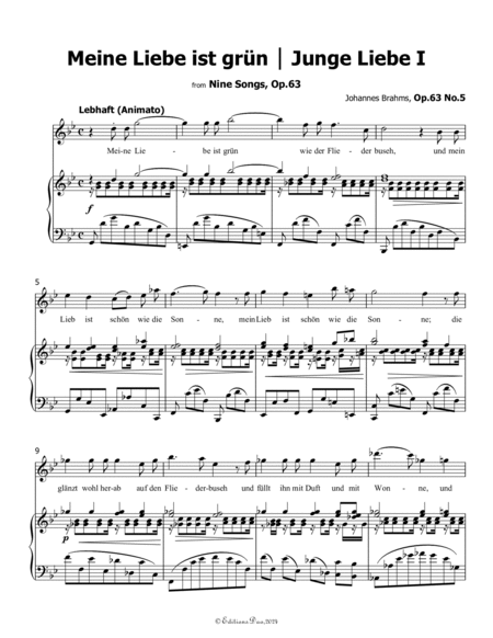 Meine Liebe ist grun , by Brahms, Op.63 No.5, in B flat Major
