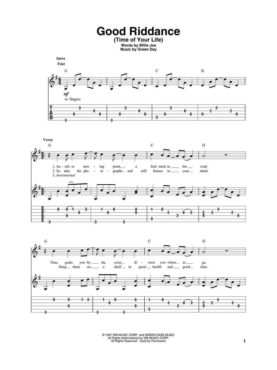 Good Riddance (Time Of Your Life) Acoustic Guitar scores gallery preview page 1