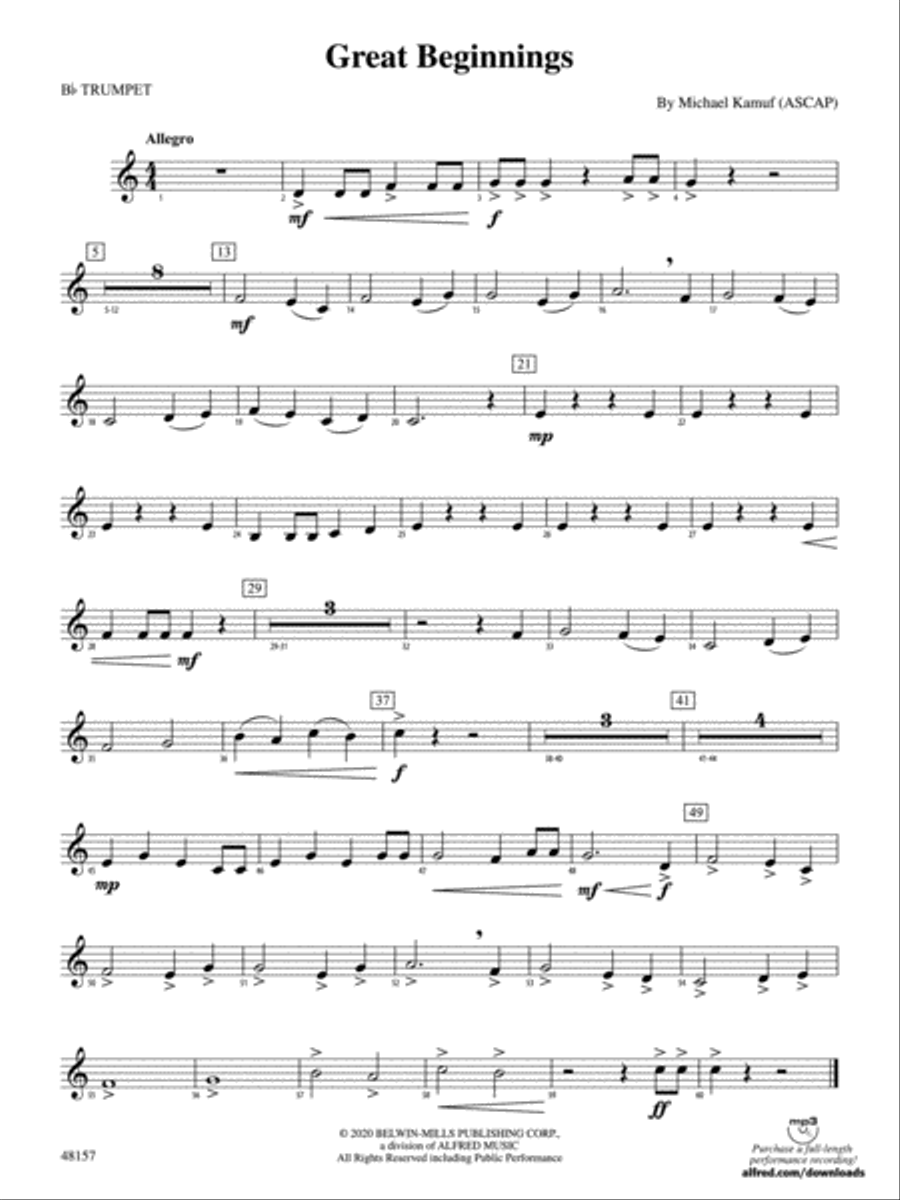 Great Beginnings: 1st B-flat Trumpet Concert Band scores gallery preview page 1