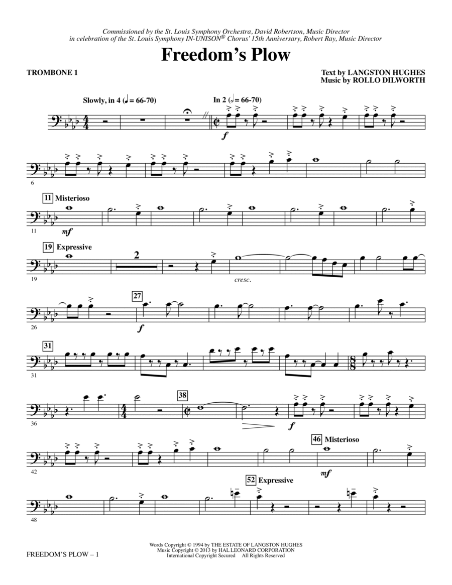 Freedom's Plow - Trombone 1 Choir scores gallery preview page 1