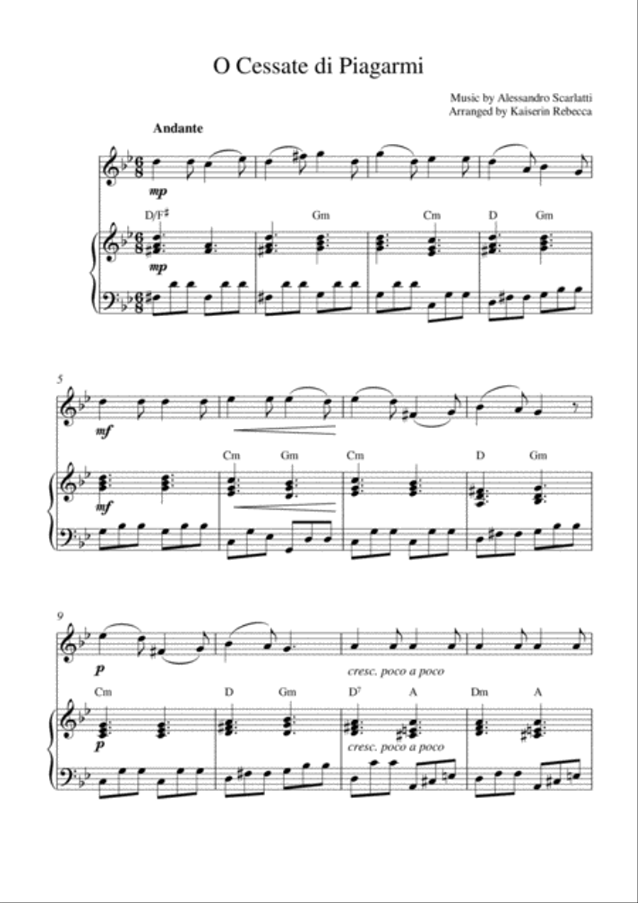 O Cessate di Piagarmi Piano scores gallery preview page 1