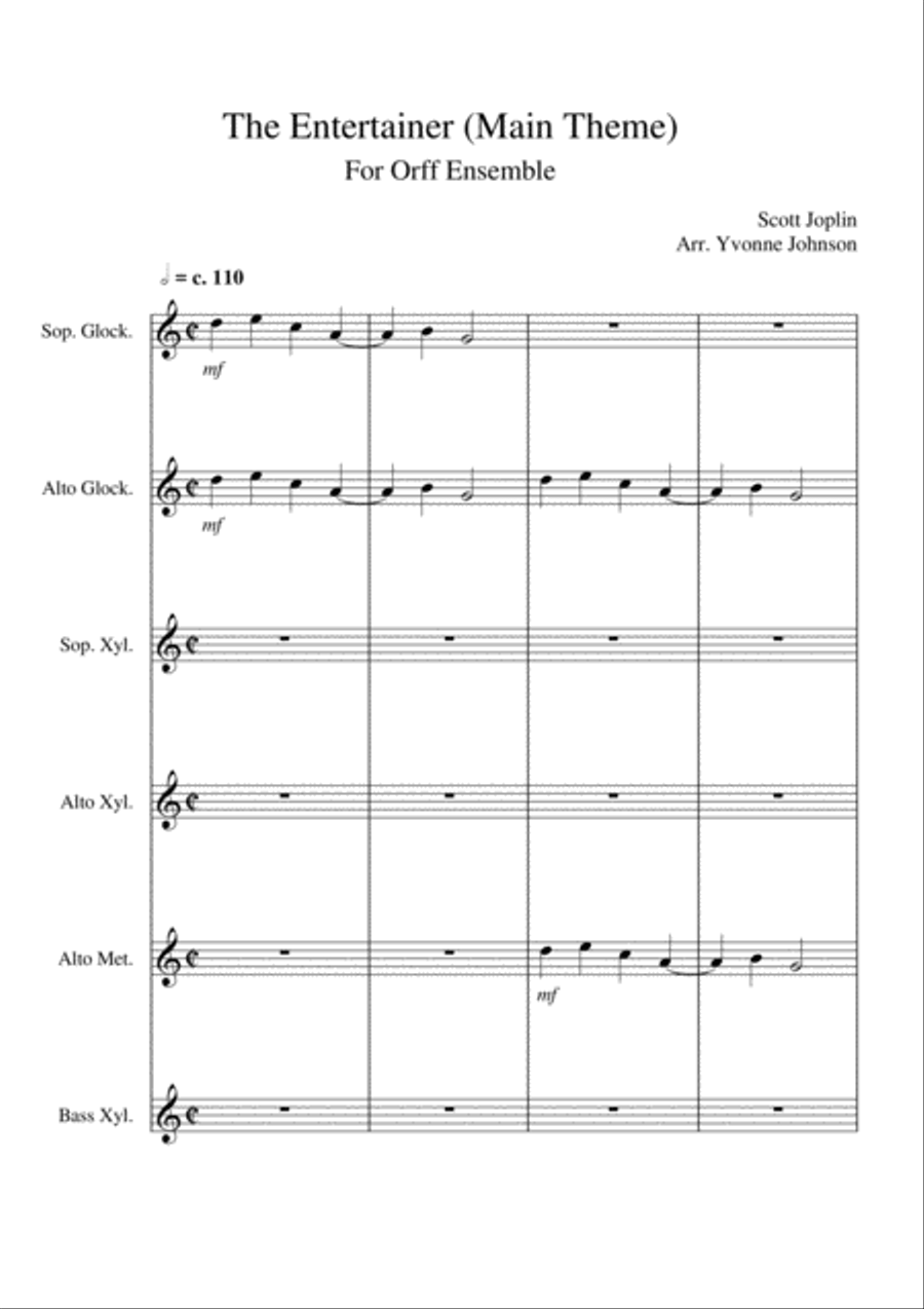 The Entertainer (Main Theme) - For Orff Ensemble Percussion Ensemble scores gallery preview page 1