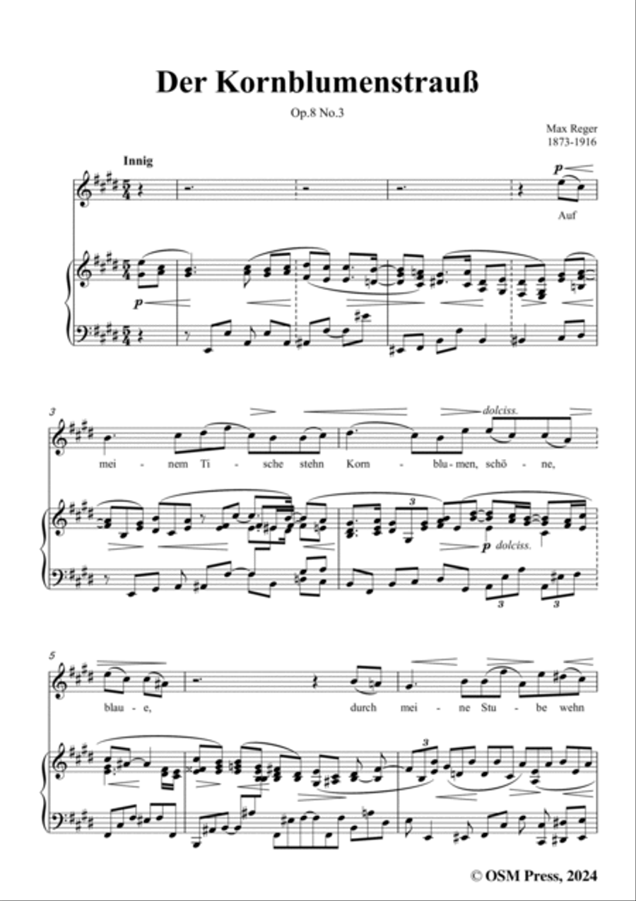 M. Reger-Der Kornblumenstrauß,in E Major,Op.8 No.3 Voice scores gallery preview page 3