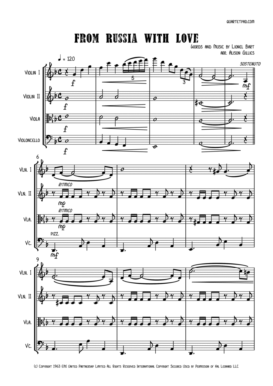 From Russia With Love String Quartet scores gallery preview page 1