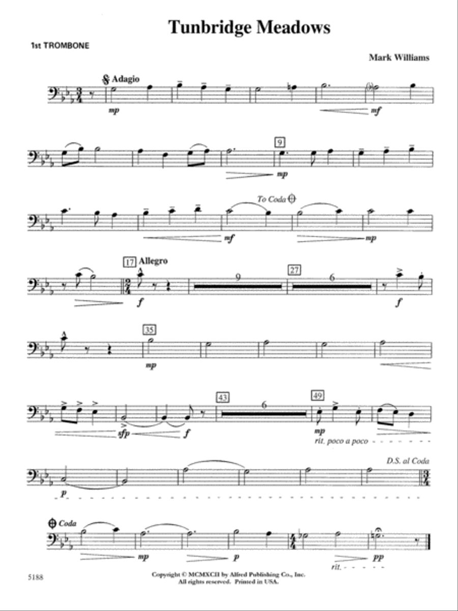 Tunbridge Meadows: 1st Trombone Concert Band scores gallery preview page 1