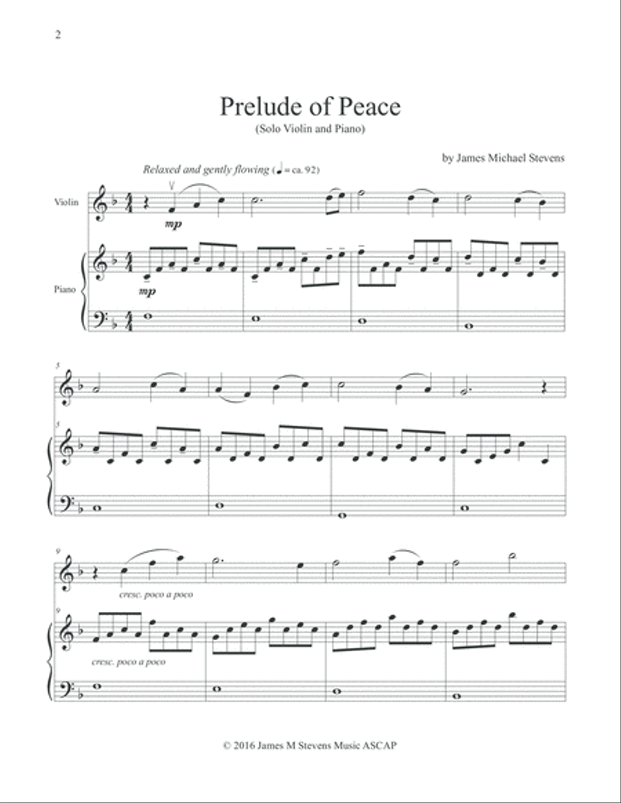 Prelude of Peace - Solo Violin & Piano Violin Solo scores gallery preview page 2