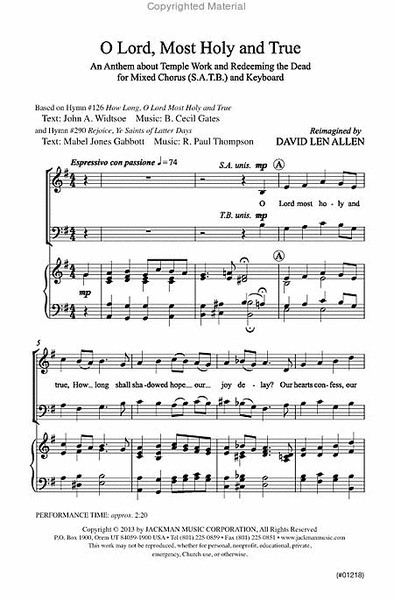 O Lord Most Holy and True - SATB image number null