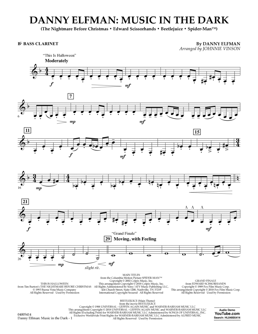 Danny Elfman: Music in the Dark - Bb Bass Clarinet