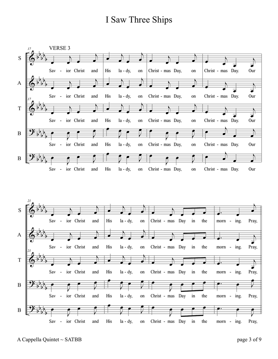 I Saw Three Ships (a cappella quintet) A Cappella scores gallery preview page 5