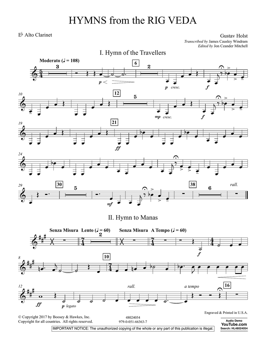 Hymns from the Rig Veda - Eb Alto Clarinet
