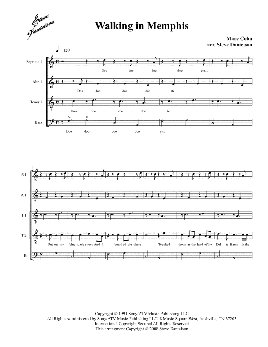 Walking In Memphis by Lonestar 4-Part - Digital Sheet Music