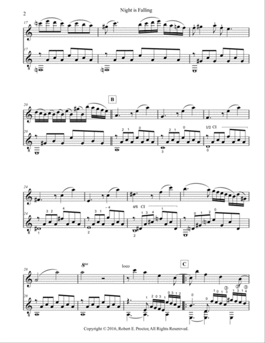 Night Is Falling for Flute (C instrument) and Classical Guitar Small Ensemble scores gallery preview page 2