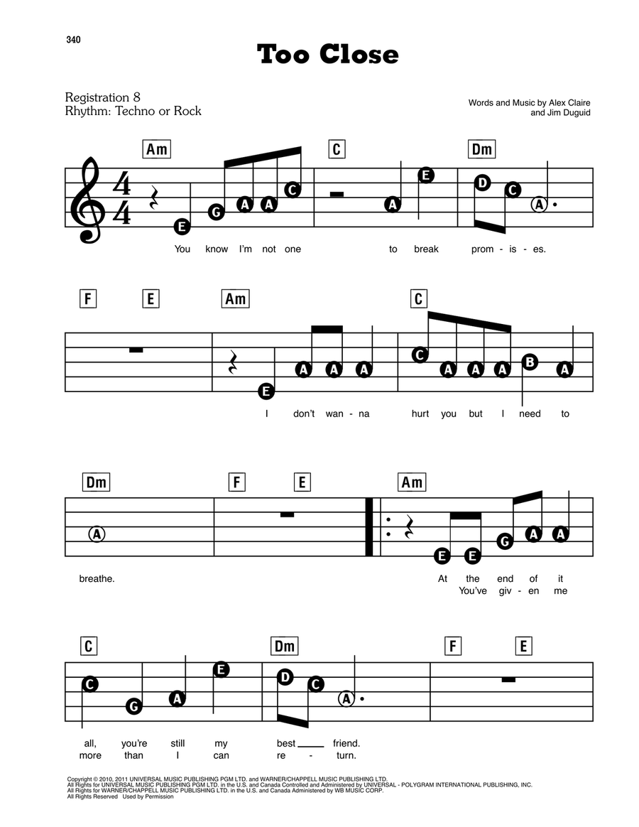 Too Close Electronic Keyboard scores gallery preview page 1