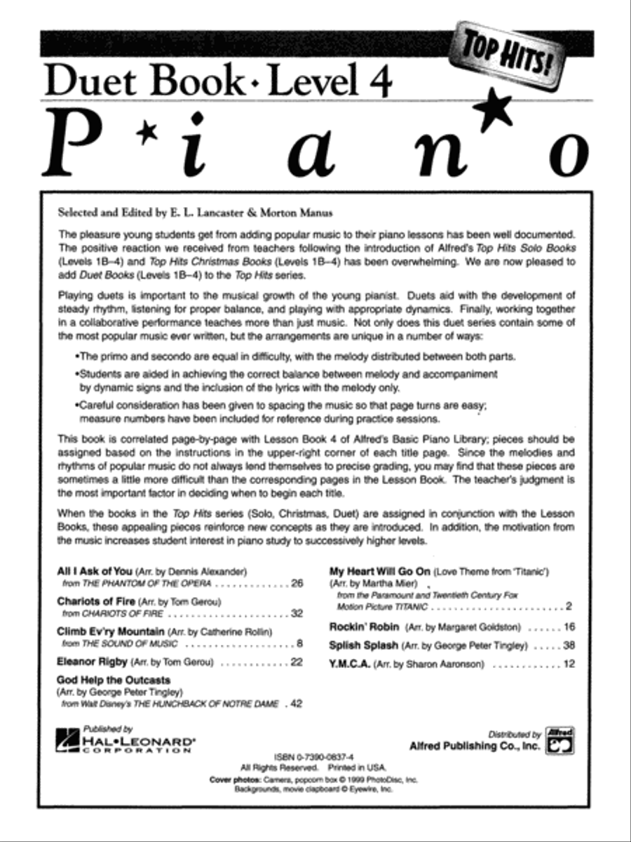 Alfred's Basic Piano Course Top Hits! Duet Book, Book 4 Piano Method scores gallery preview page 2