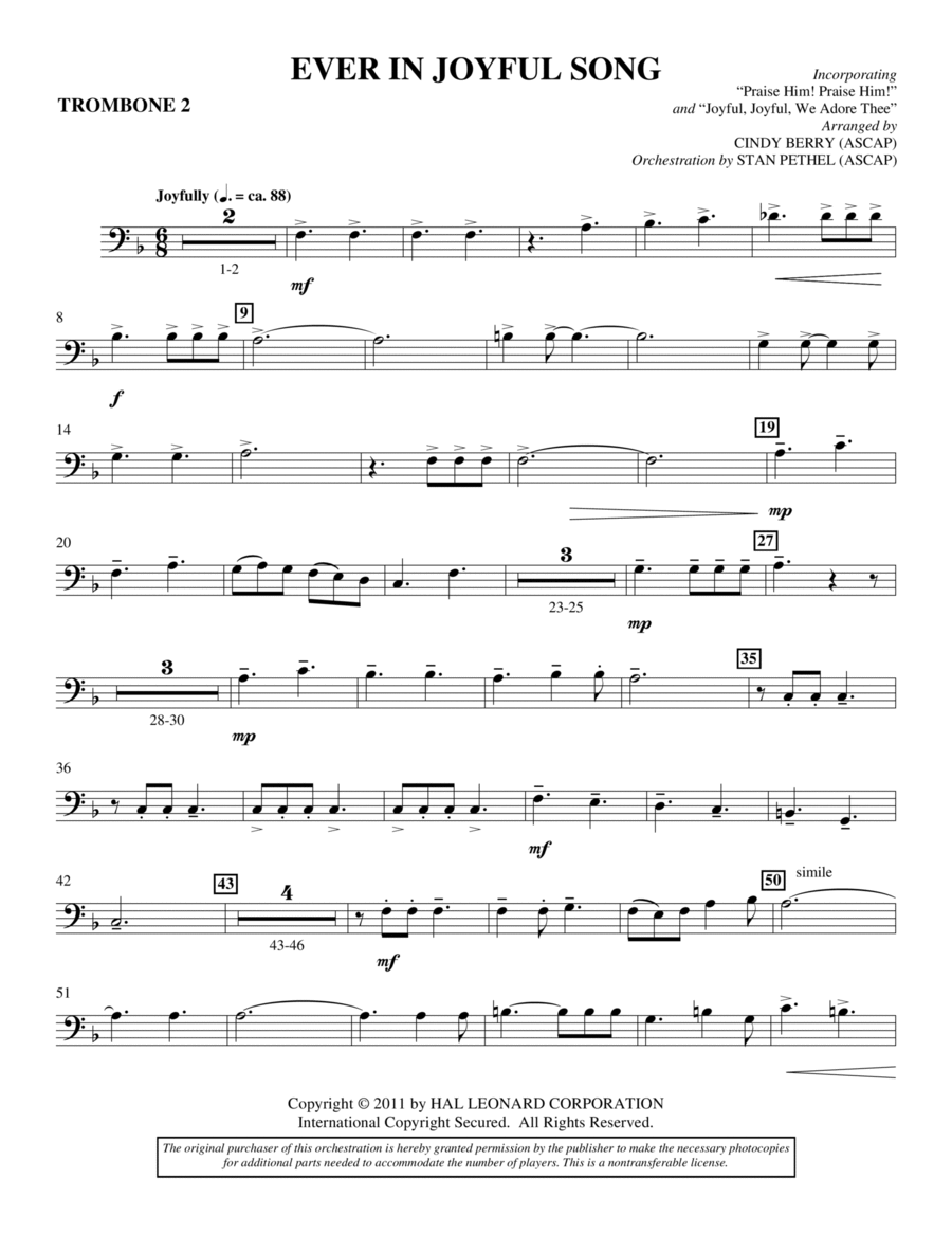 Ever In Joyful Song - Trombone 2 Choir scores gallery preview page 1