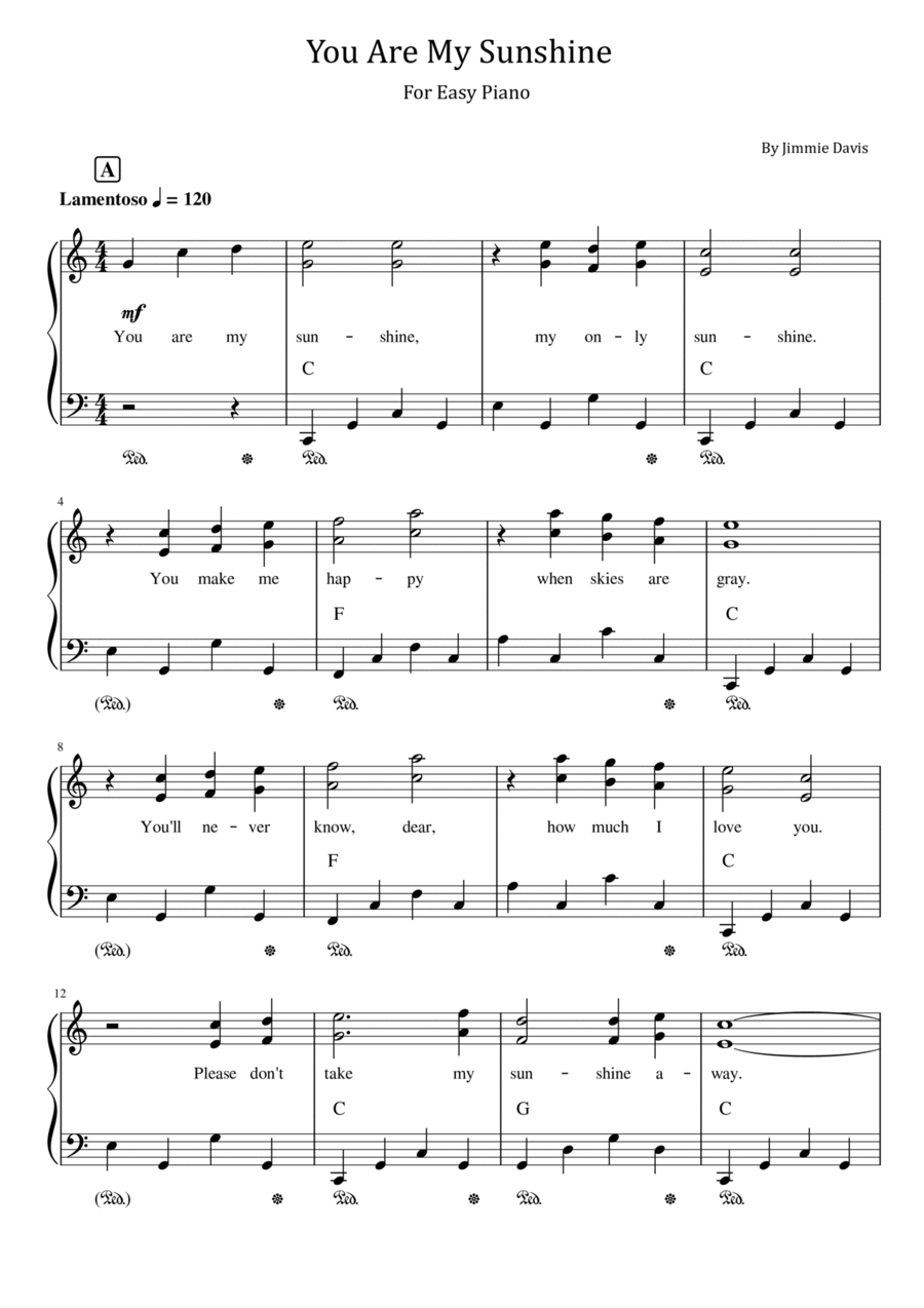 You Are My Sunshine Easy Piano scores gallery preview page 1