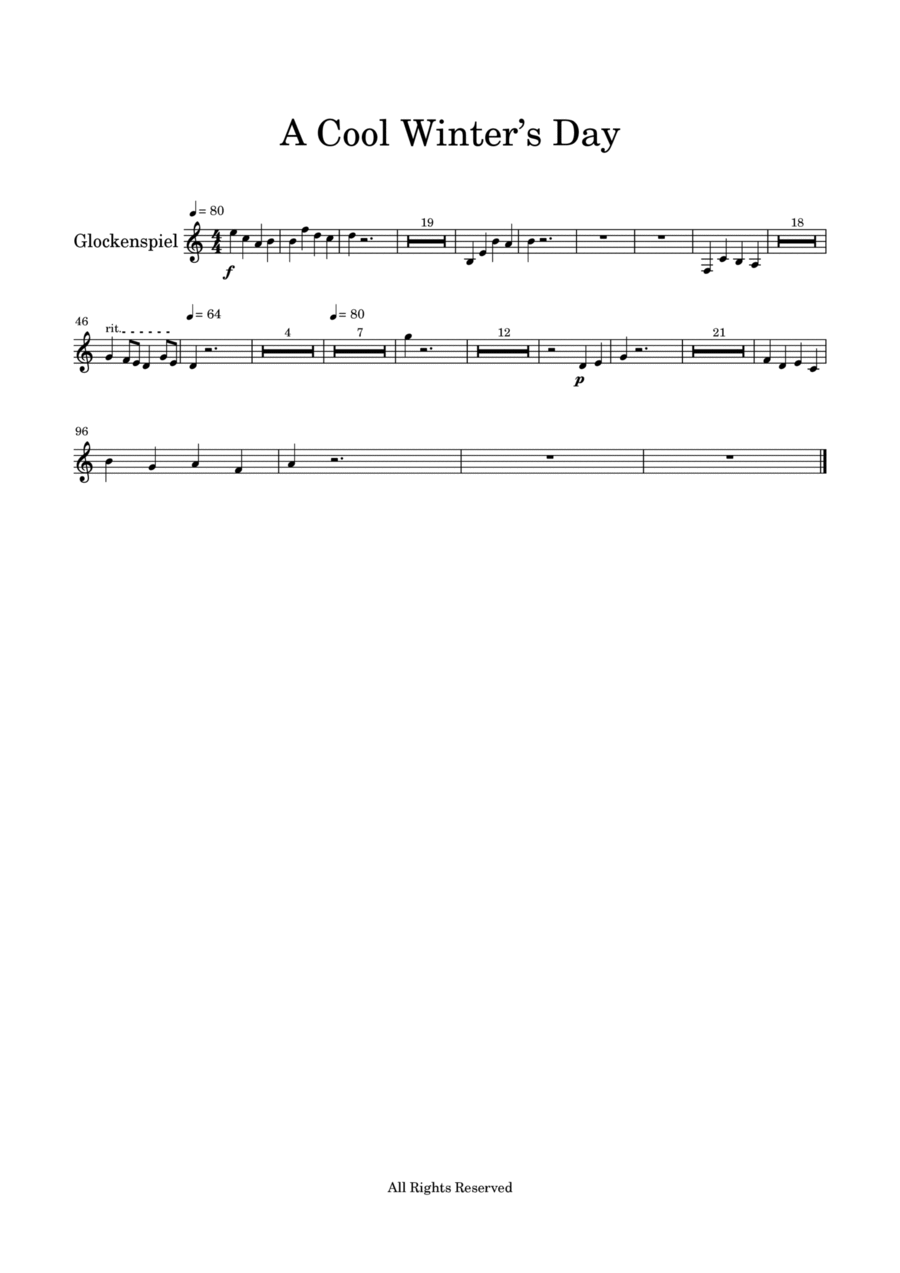 A Cool Winter’s Day-Glockenspiel Part Concert Band scores gallery preview page 1