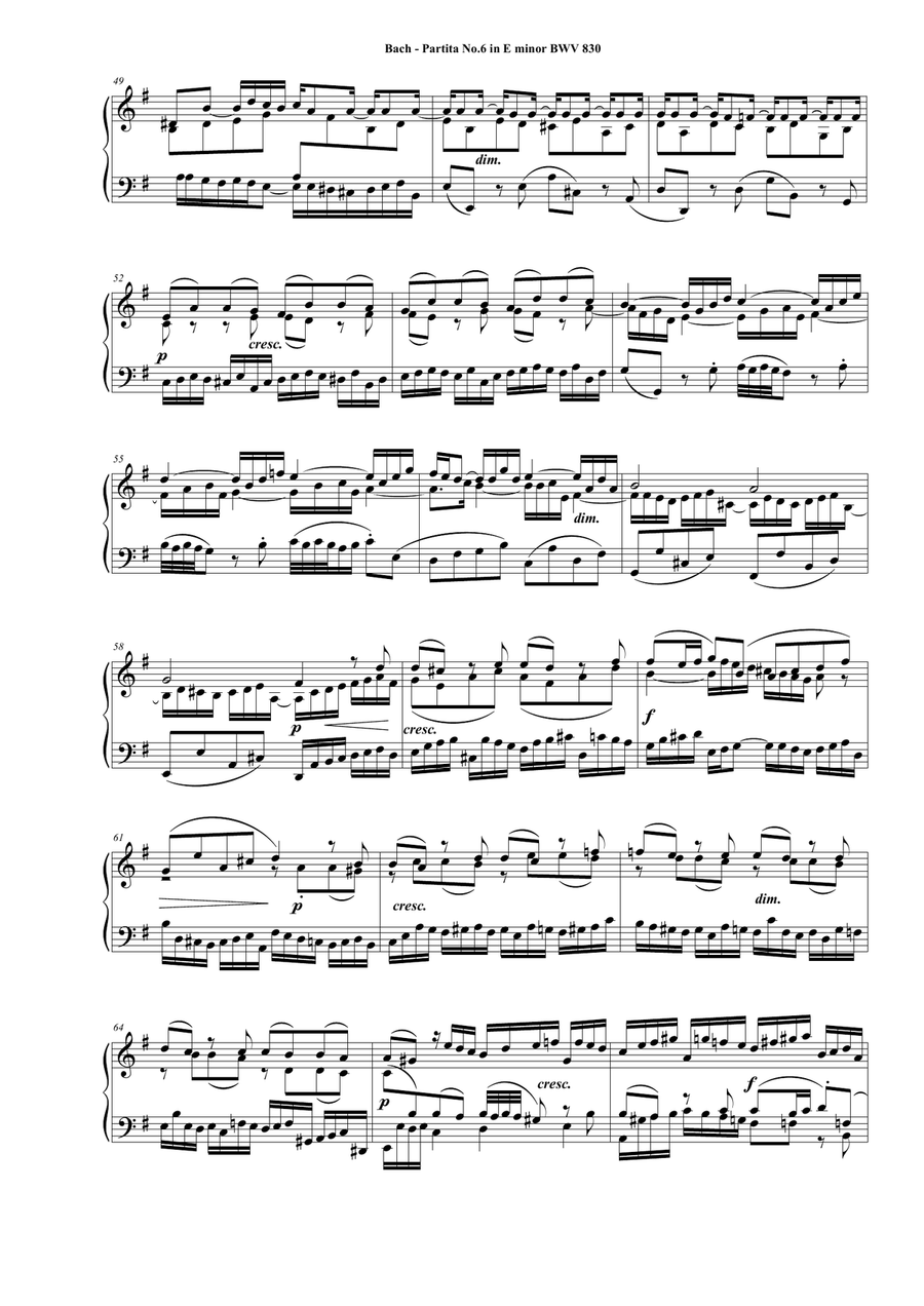 Bach - Partita No.6 in E minor BWV 830 for Piano Piano Solo scores gallery preview page 4