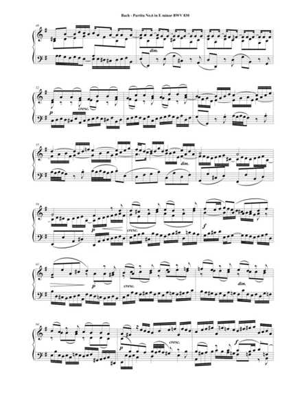 Bach - Partita No.6 in E minor BWV 830 for Piano image number null