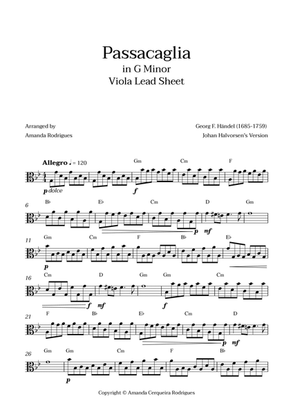 Passacaglia - Easy Viola Lead Sheet in Gm Minor (Johan Halvorsen's Version) image number null