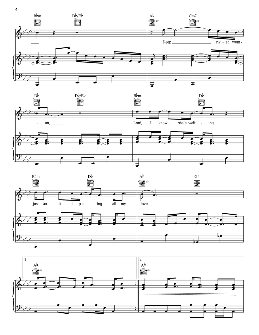 Deep River Woman Piano, Vocal, Guitar scores gallery preview page 4