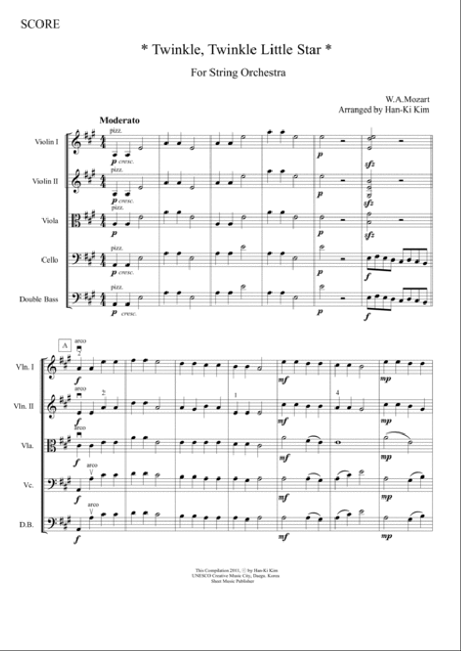 Mozart twinkle twinkle little star shop score