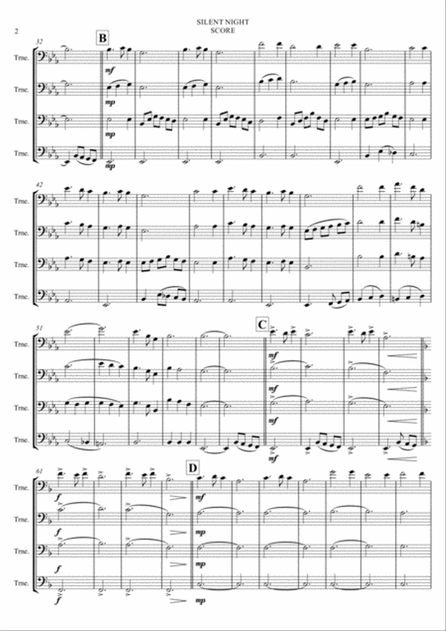 SILENT NIGHT - Trombone Quartet Trombone Quartet scores gallery preview page 2