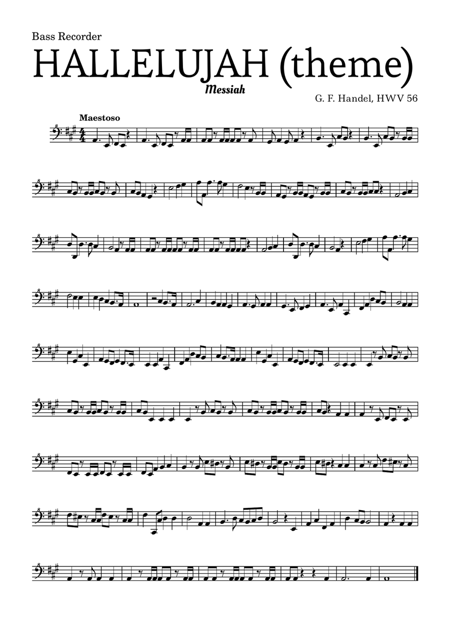 Aleluia (HALLELUJAH), of the Messiah - for Bass Recorder and accompaniment Piano, Vocal scores gallery preview page 1