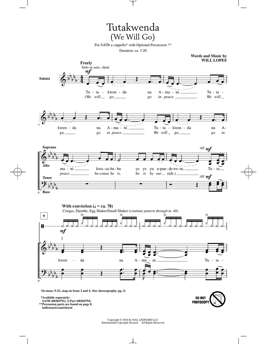 Tutakwenda (We Will Go) 4-Part scores gallery preview page 1