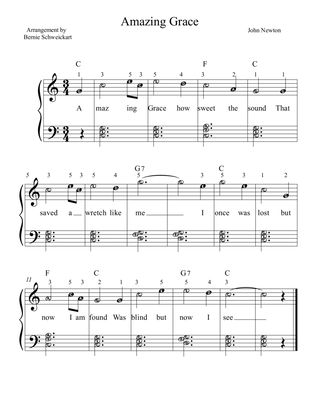 Amazing Grace VERY EASY-BIG NOTE VERSION WITH FINGERING