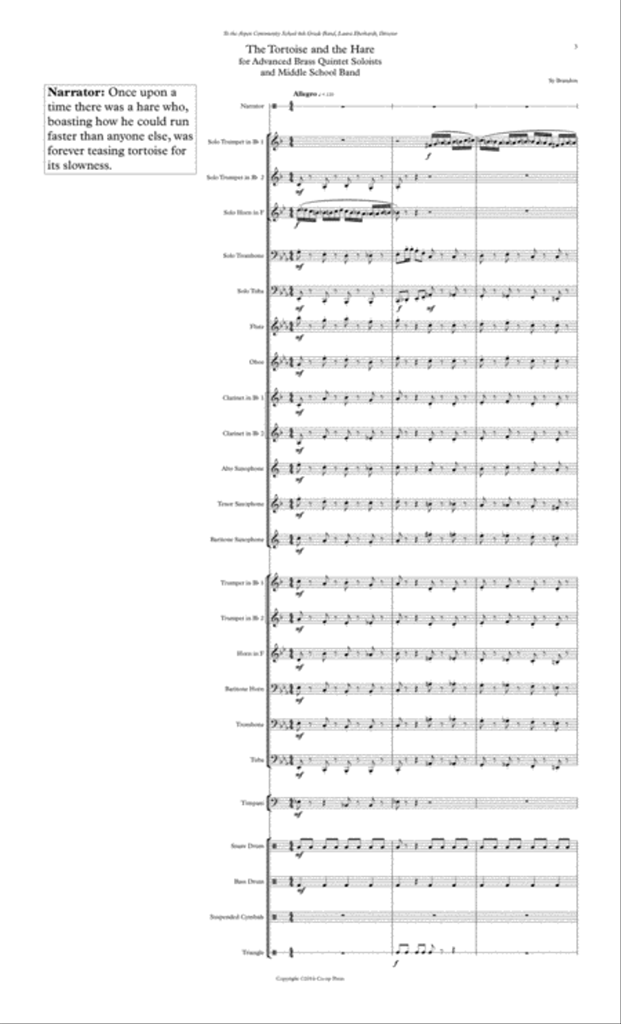 The Tortoise and the Hare for Advanced Brass Quintet Soloists and Middle School Band Concert Band scores gallery preview page 3