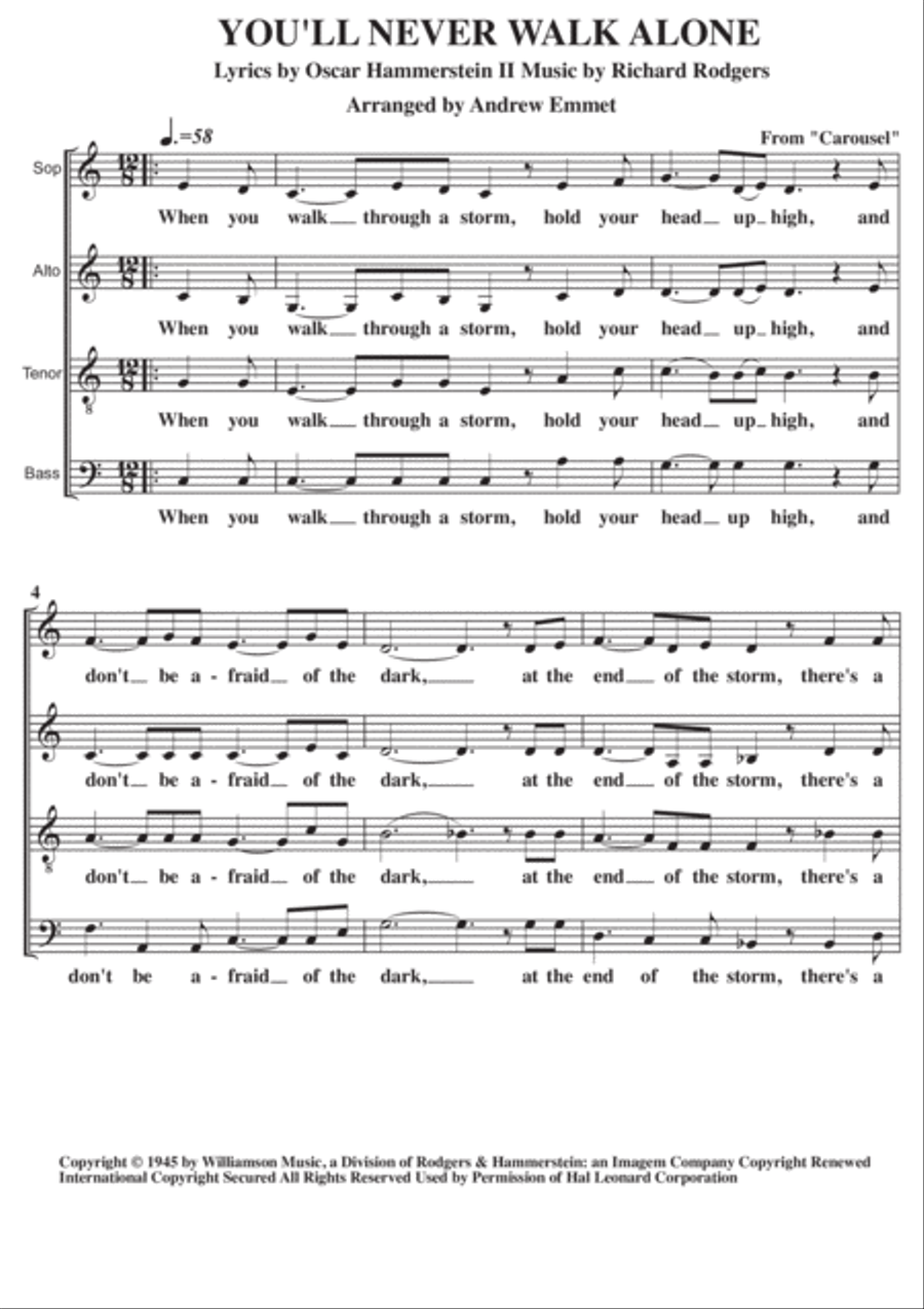 You'll Never Walk Alone 4-Part scores gallery preview page 1