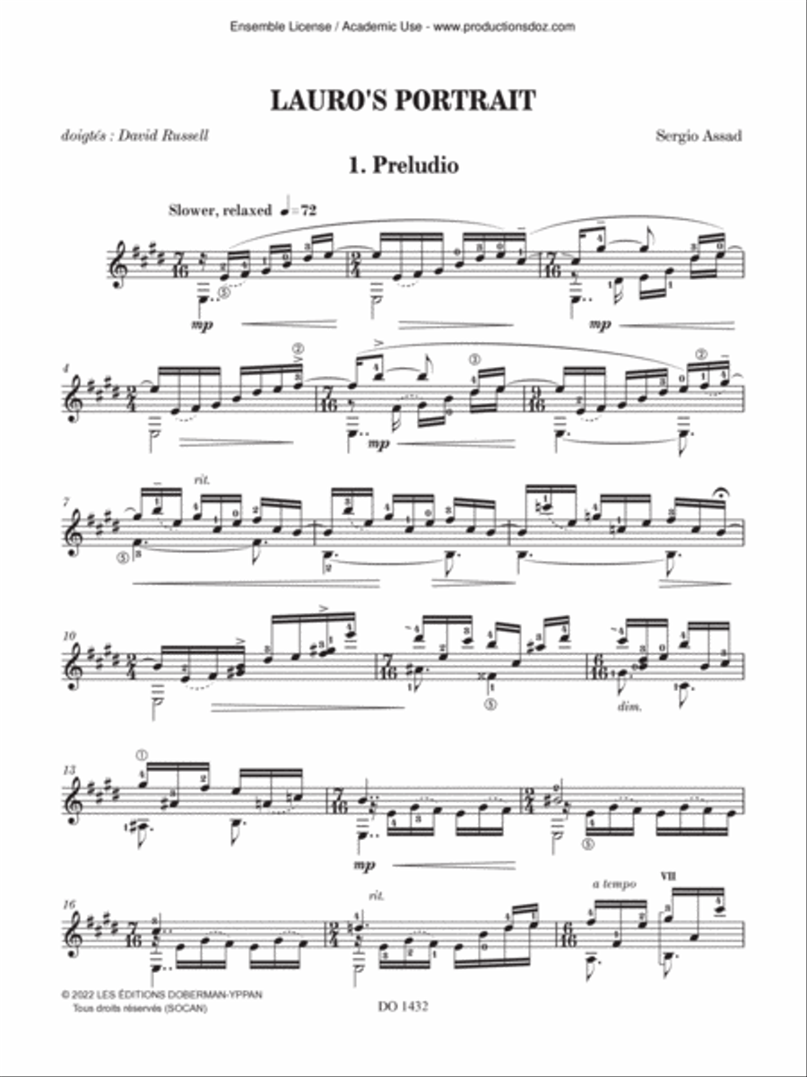 Lauro's Portrait Classical Guitar scores gallery preview page 3