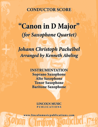 Book cover for Pachelbel - Canon in D Major (for Saxophone Quartet SATB)