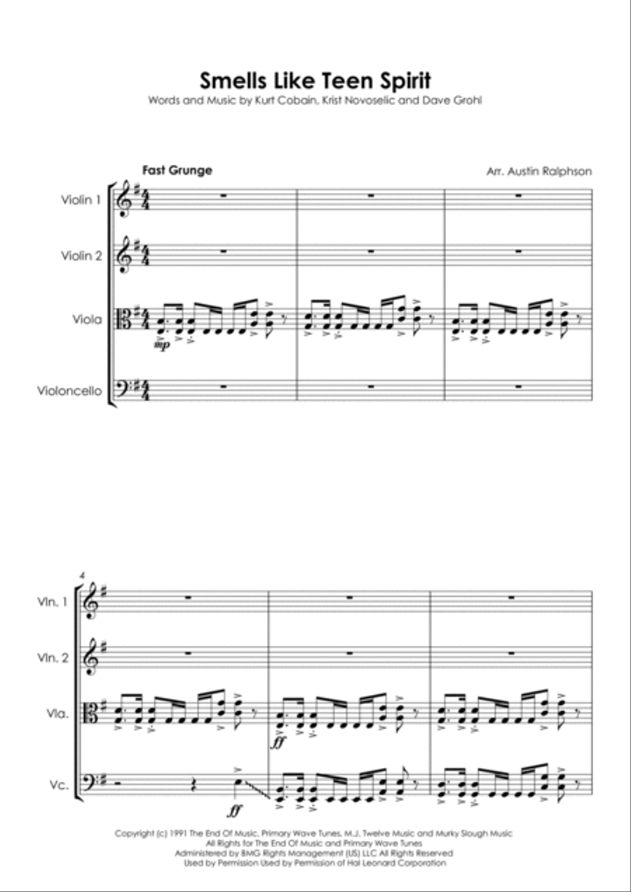 Smells Like Teen Spirit String Quartet scores gallery preview page 3