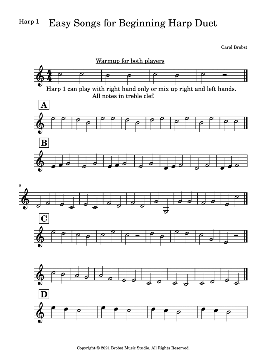 Easy Songs for Beginning Harp Duet Celtic Harp scores gallery preview page 1